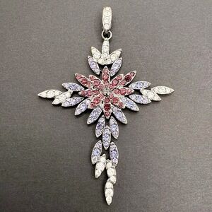 Vintage PJM Articulated Cross Pendant Pavé Crystal Dangle Leaves